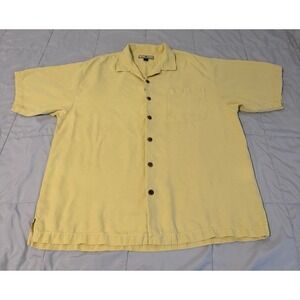 Tommy Bahama Relax Mens XL Yellow 100% Silk Short Sleeve Button Up Camp Shirt